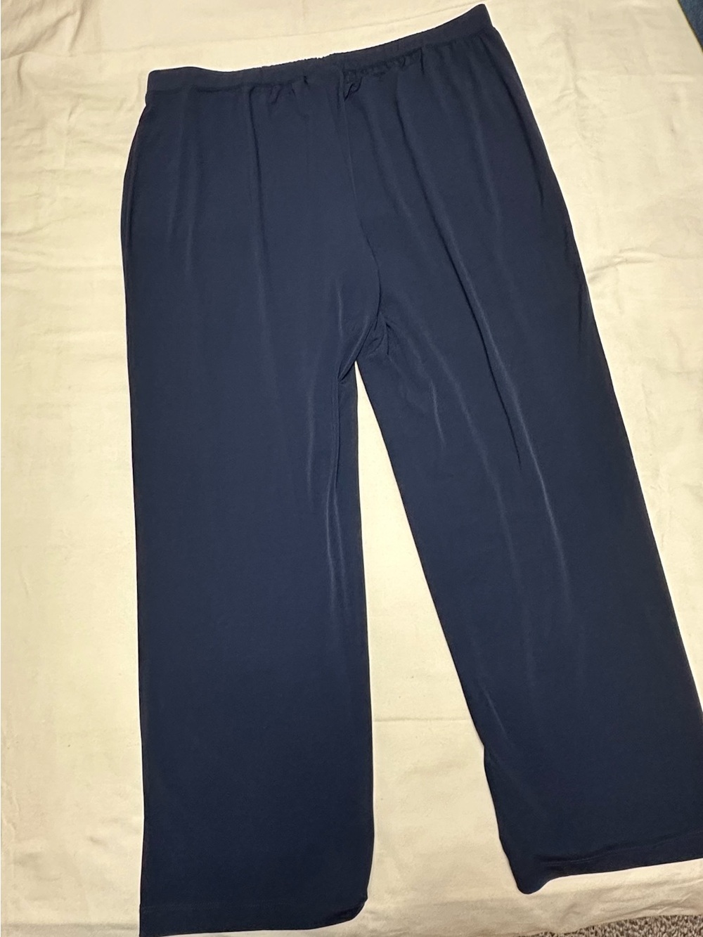 Susan Graver Liquid Knit Women's Navy Wide-Leg Pull-On Pants Size 1XP